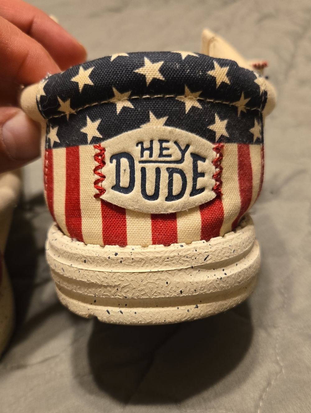 Hey Dude Wally Amercana Off White Canvas Slip-On Shoes with Navy Laces - Picture 3 of 5